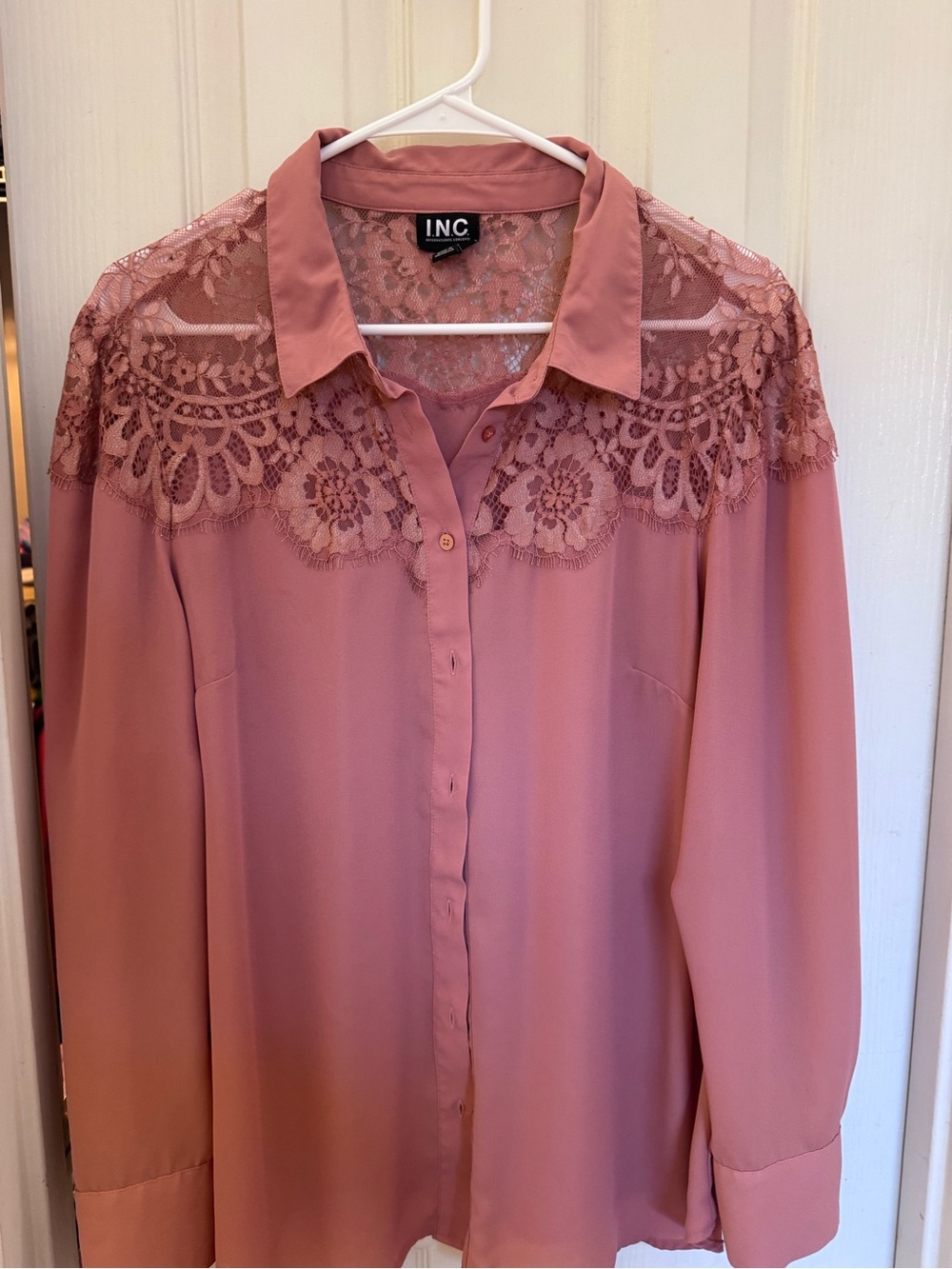 INC International Concepts Rose Lace Yoke Button-Front Blouse